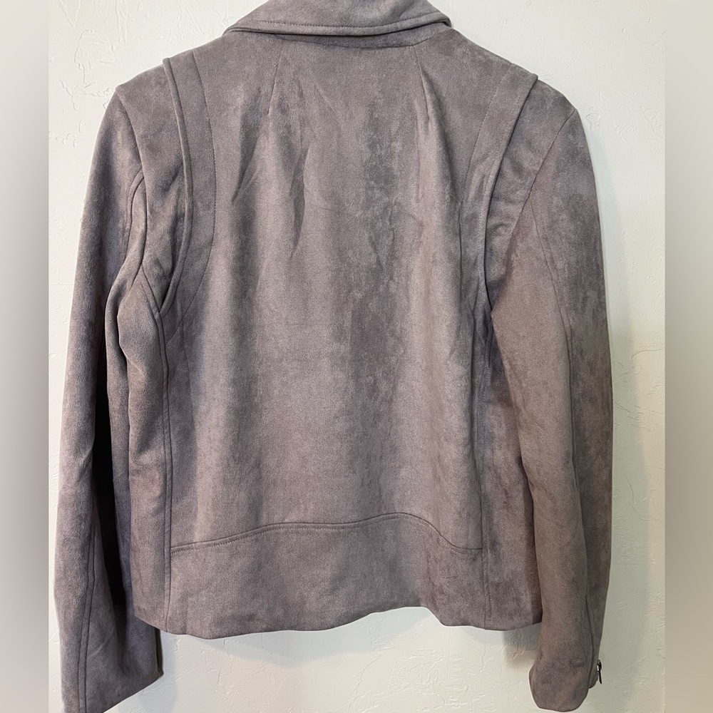 Women's Stylish Gray Faux Leather Jacket Large - Picture 4 of 6